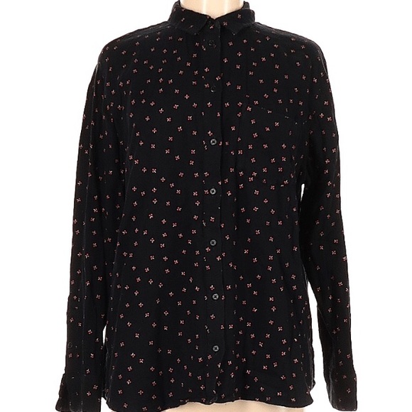 Madewell Black Floral Flannel Button Down Shirt Shacket - Picture 2 of 6